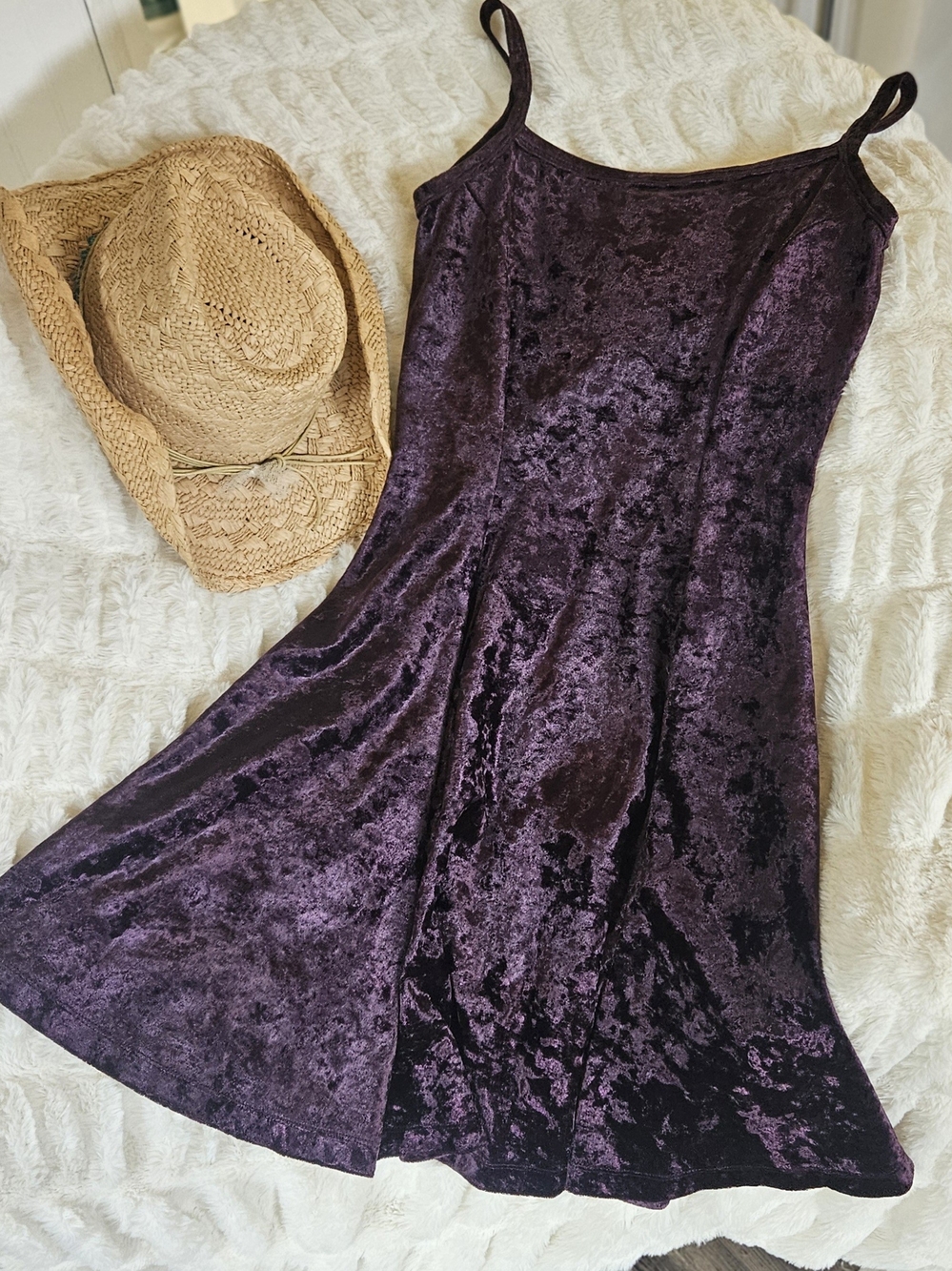 Beautiful Crushed Velvet Dress in Deep Plum